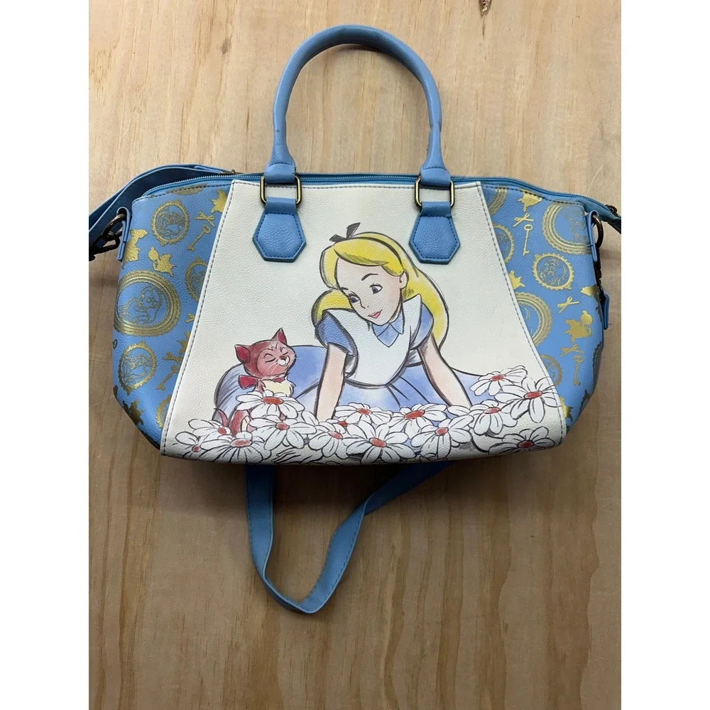 Disney Loungefly Alice in Wonderland Satchel Crossbody Bag Blue Gold Alice Dinah